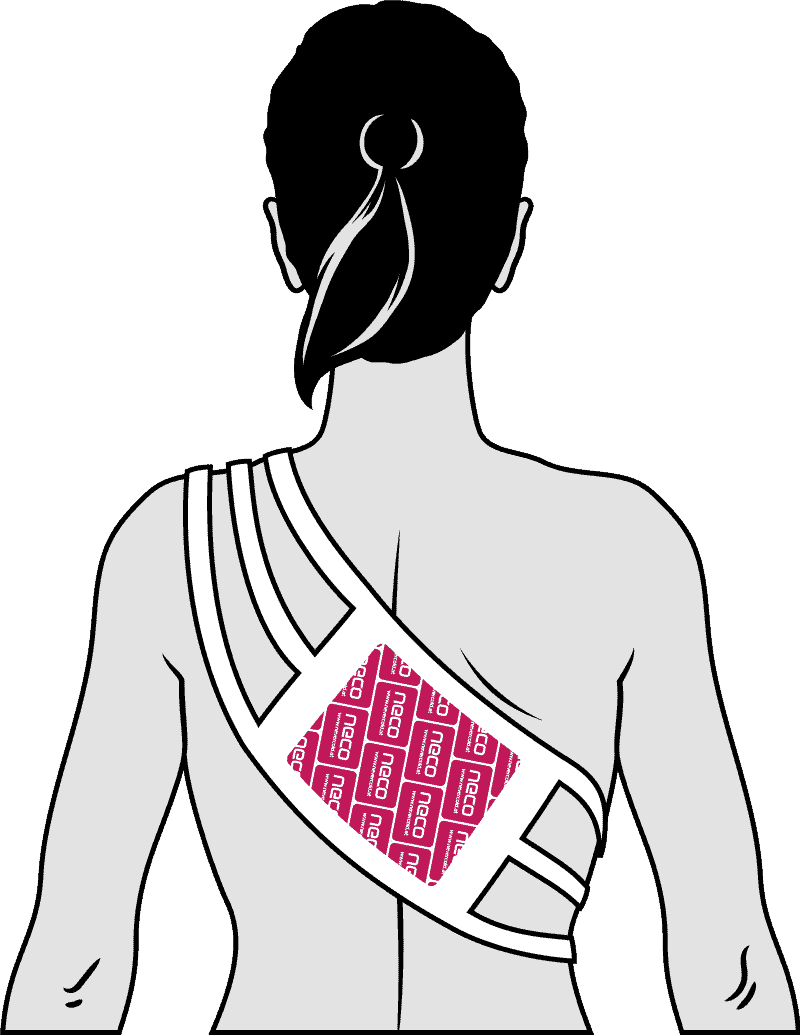 Der NECO STRAP white in Verbindung mit dem NECO warmingpad/ Wärmekissen auf Höhe der Brustwirbelsäule positioniert