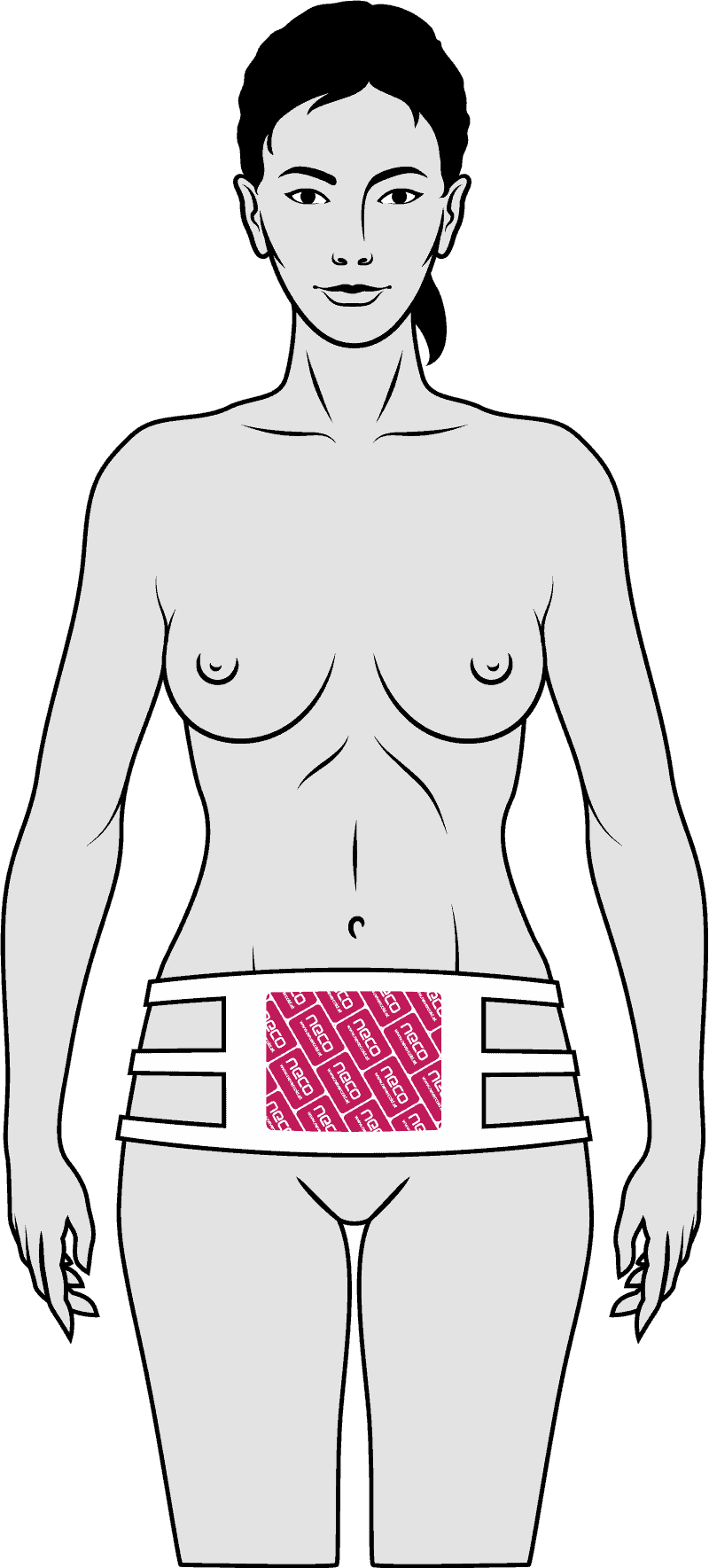 Der NECO STRAP white in Verbindung mit dem NECO warmingpad/ Wärmekissen im Unterleibsbereich positioniert